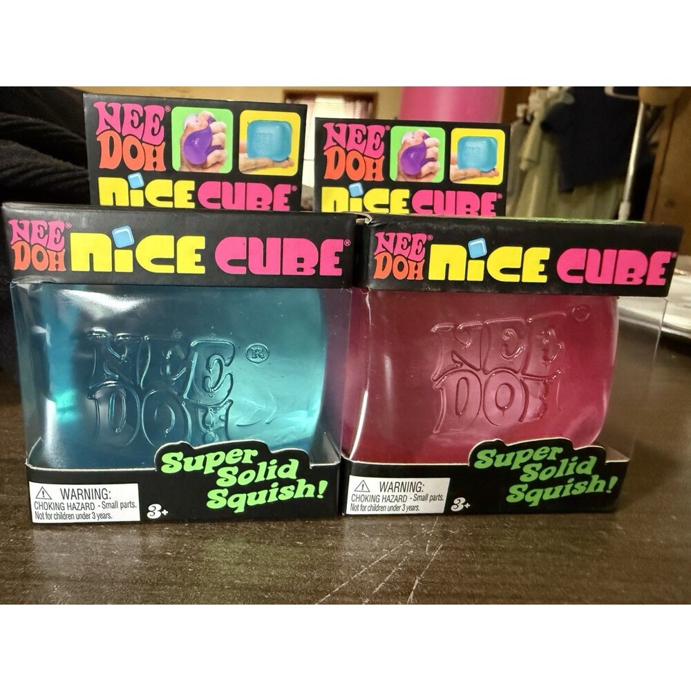 new 🔥 Lot Of 2 Needoh Nee Doh Nice Cube Pink & Blue Squishy Schylling